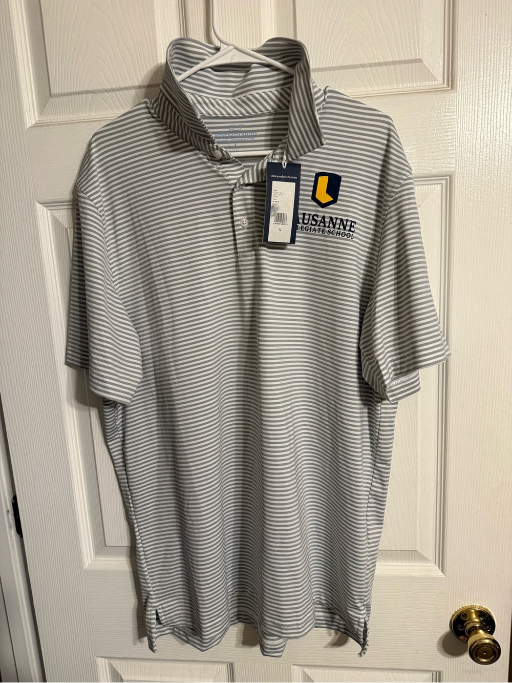 (Lausanne collegiate school)Grey Striped Men's Polo Shirt